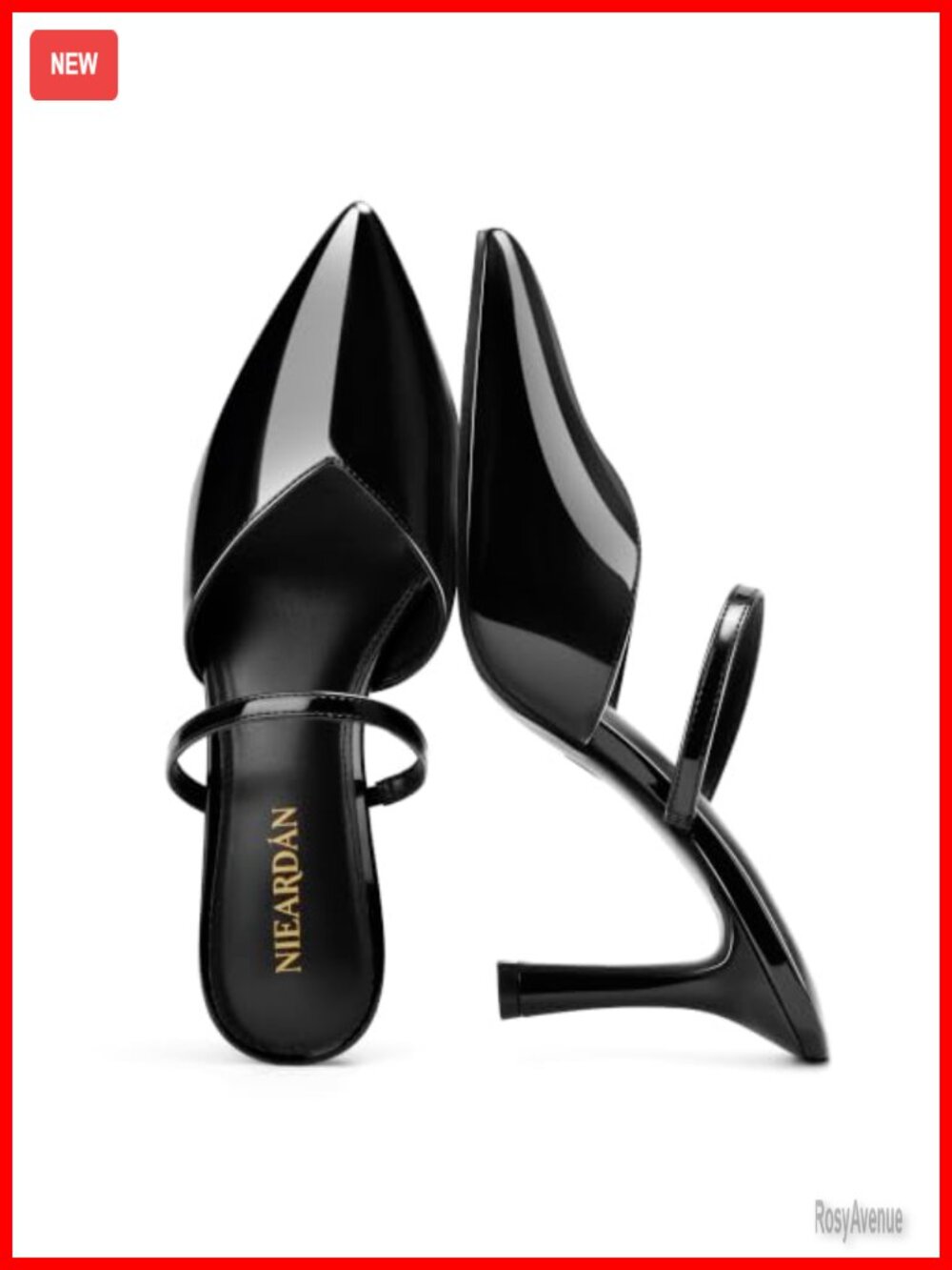Faux Leather Pointed Toe Stiletto Mules Heels Slip-On 3.35"